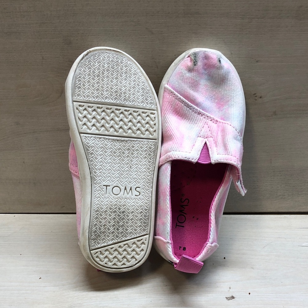 TOMS Kids Pink and White Tie-Dye Slip-On Shoes #1498